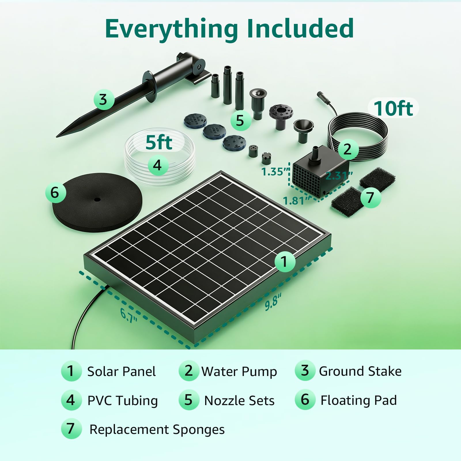 Pompe à Fontaine Solaire avec Batterie, 8.5W Pompe Solaire 3200mAh Intégrée, Buses Double Couche 7+ Modes & Tuyau PVC 1.5m, Fontaine Bassin pour Bac à Oiseaux Jardin