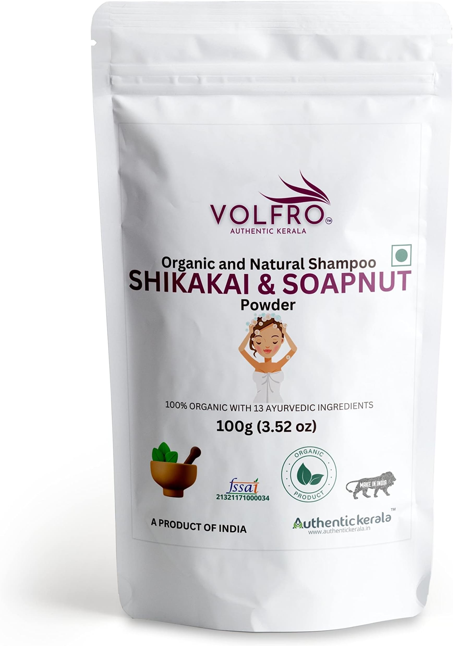 Authentic Kerala Shikakai and Soapnut Powder (100g) - Natural Shampoo with 13 Ayurvedic Ingredients | Gentle Hair Wash, Nourishes Scalp, Promotes Healthy Hair
