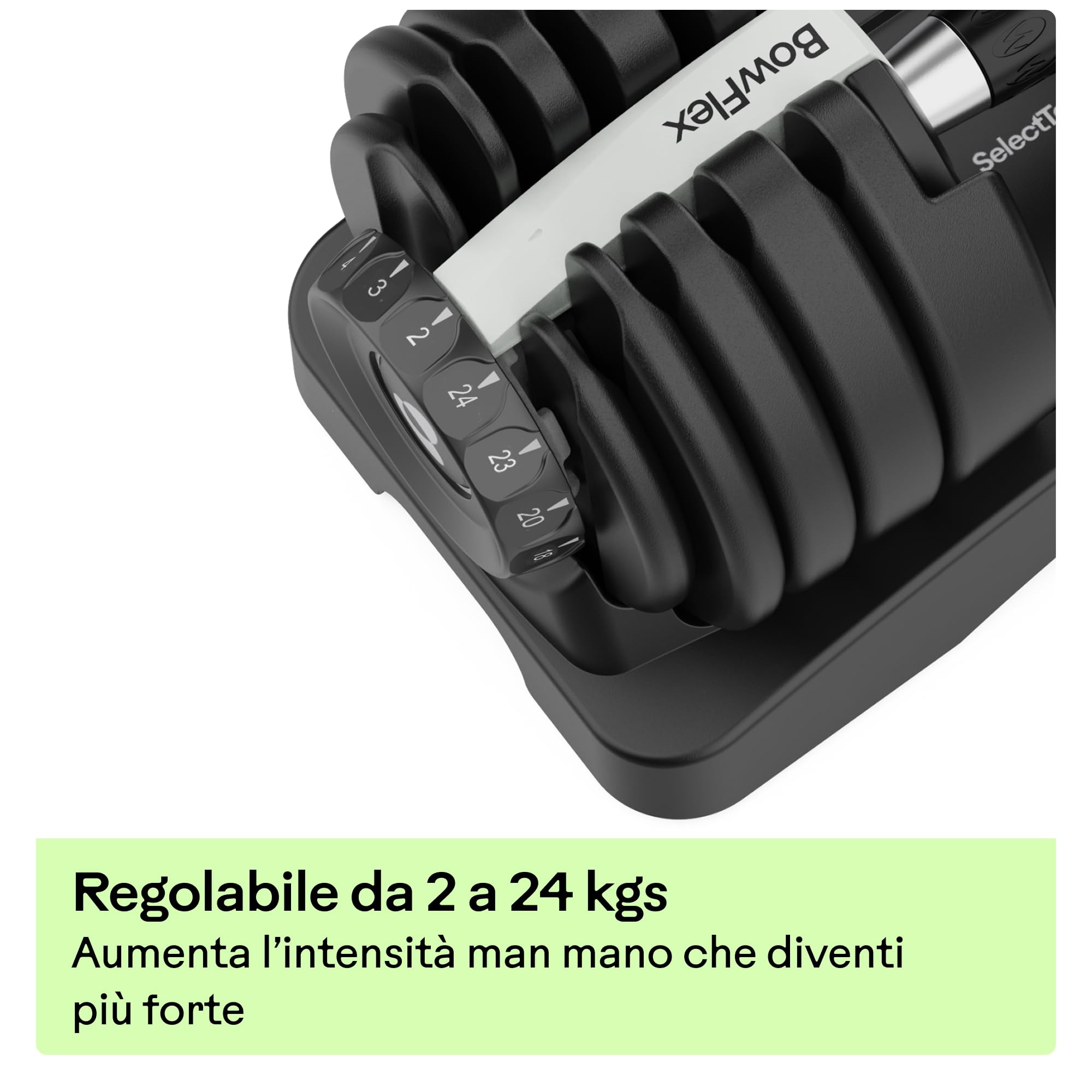 Bowflex SelectTech 52 (Coppia) Manubri Regolabili 2–24 Kg, Sistema Di Selezione Rapida A Ghiera, Pesi Per Home Gym Salvaspazio, Allenamento Di Forza, Compatibile JRNY, Set Da 2 Manubri
