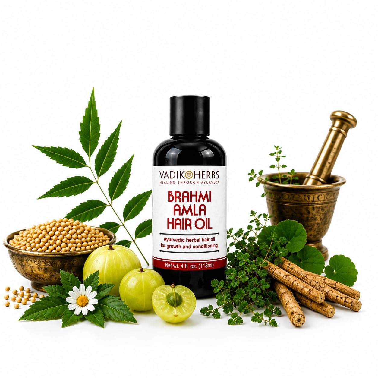 Vadik Herbs Brahmi-Amla Hair Oil (4oz) Promotes excellent hair growth and conditioning with Rosemary Oil | all natural herbal solution for hair loss, thinning hair, balding | beard oil as well 4 Fl Oz (Pack of 1)