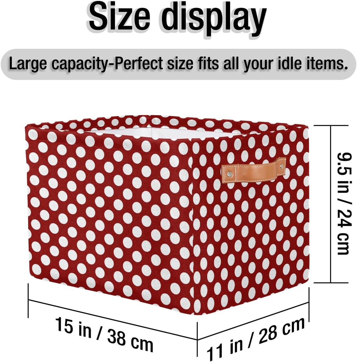 OSAM SPACE Storage Basket Bin Polka Dots Pattern Rectangular Storage Basket Cube With Handles, Red White Laundry Storage Organizer Basket for Toy Nursery Closet Shelves Bedroom Home
