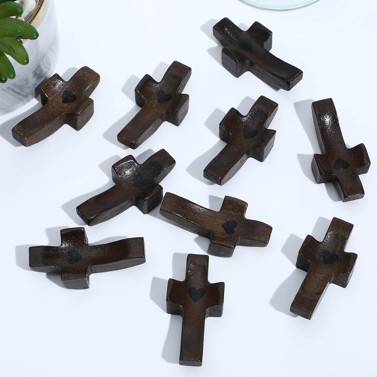 ONEST 10 Pieces Wooden Cross Fidget for Clutching Stress Relief Prayer Tool Wooden Cross Fidget Easter Gifts Encouragement Gift for Christian Faith