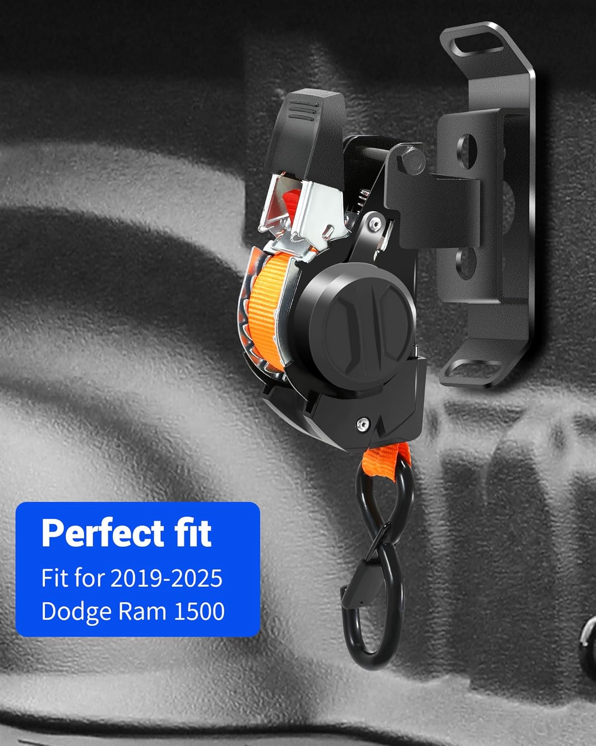2PCS Retractable T-Slot Tie Down Ratchet Strap for Models with T-Track (Carriages or Luggage Eacks), Compatible with Dodge Ram 1500(Carriage Reserved Hole Installation) T-Slot Rack Accessories