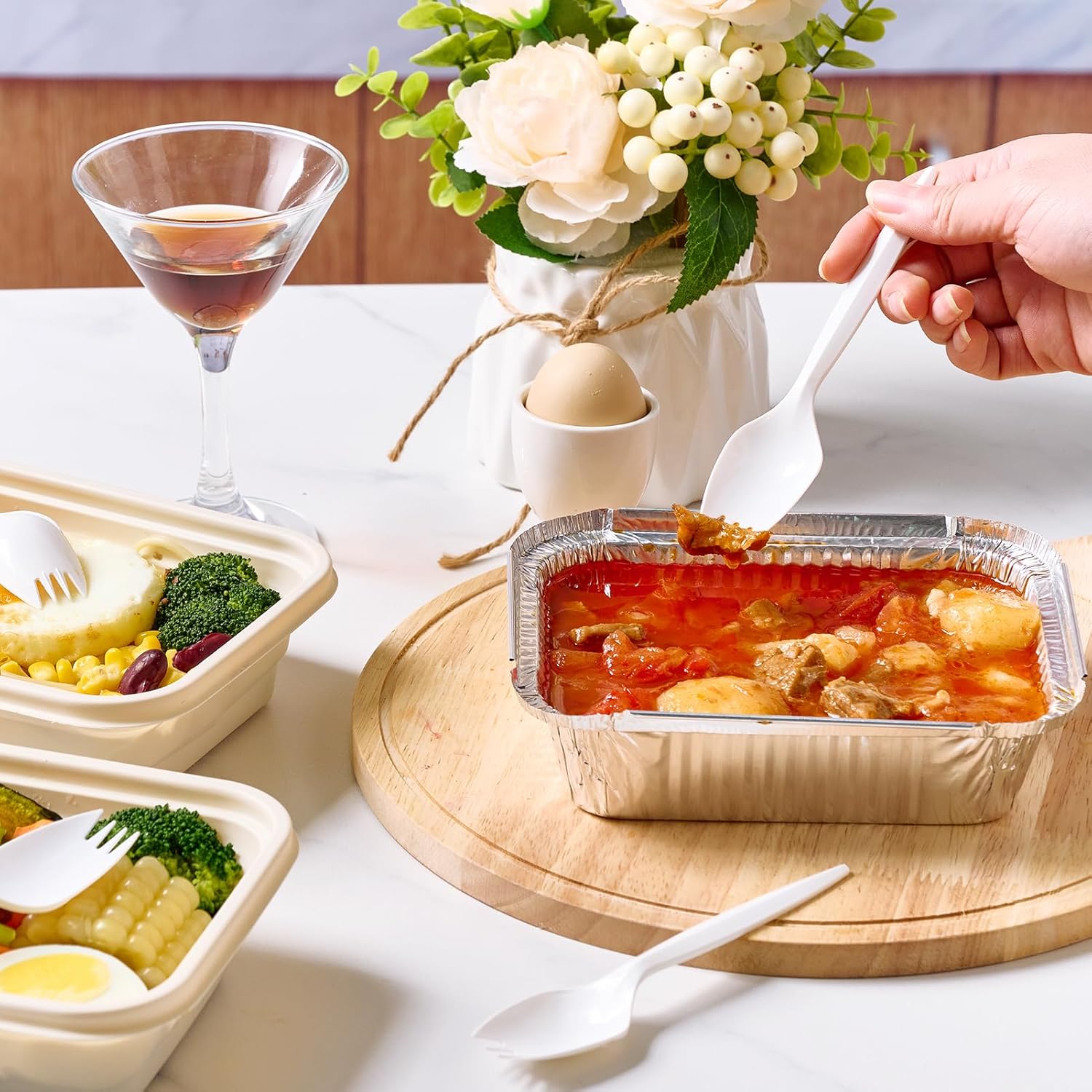 FOCUSLINE 1000 Pack Plastic Sporks White and 7 Inch Uncoated White Paper Plates 1000 Count
