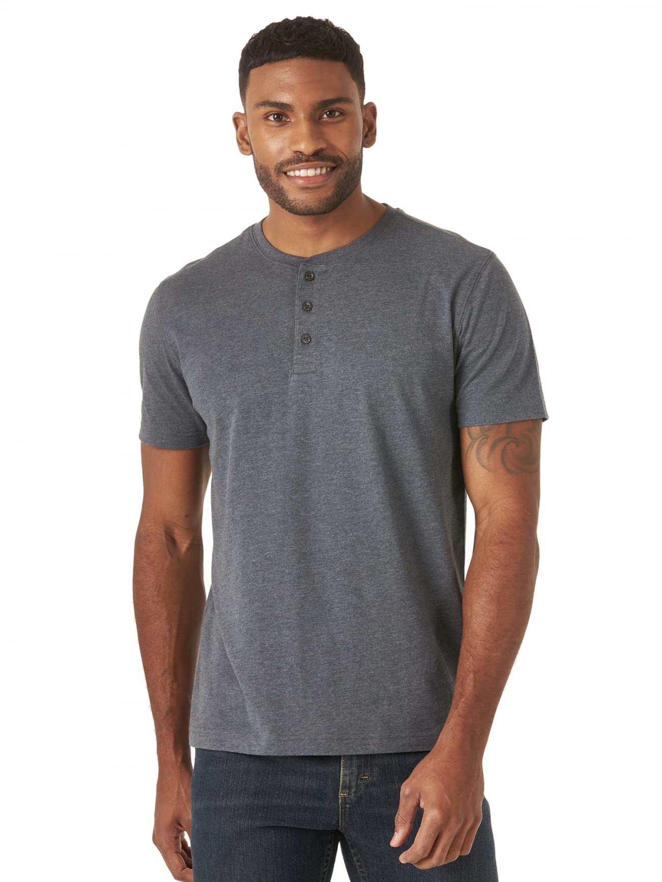 Wrangler Authentics Men's Short Sleeve Henley Tee Shirt, India Ink Heather, Medium