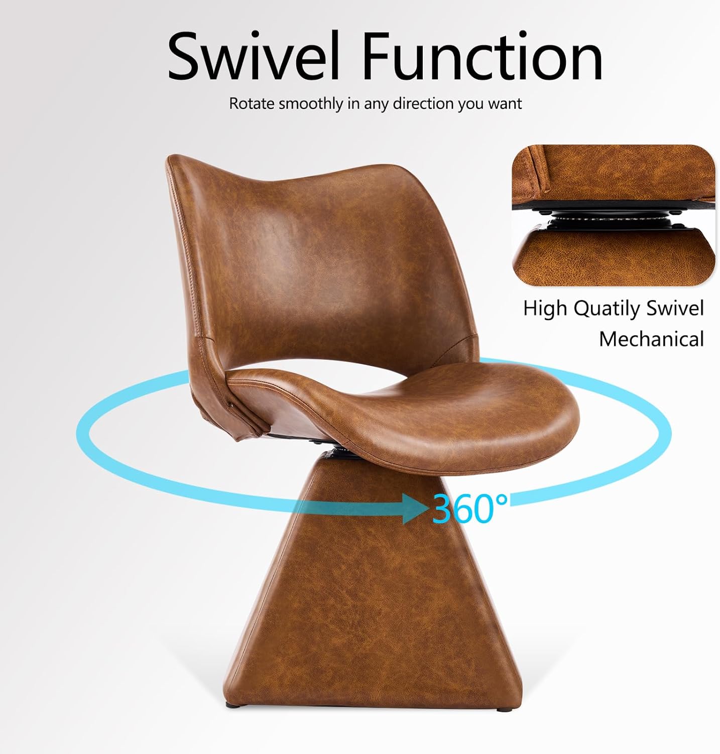 Swivel Dining Chair, Modern Faux Leather Kitchen Chair, Upholstered Armless Side Chair with Metal Base for Dining Room, Desk, Vanity, 1 PCS (Retro Brown)
