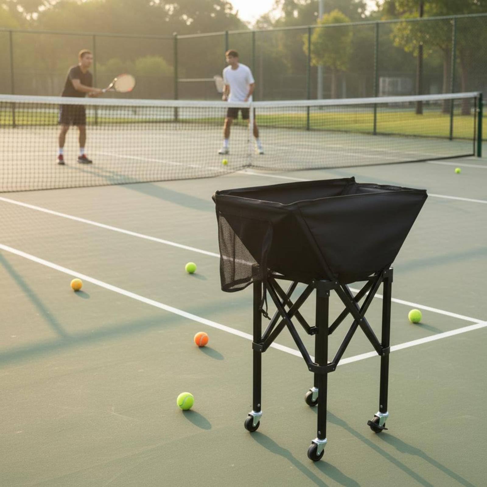 Carro de Pelotas Plegable Portátil Cesta Deportiva con Ruedas Contenedor de Práctica Resistente y Ligero para Traslado Plegable para Guardar, Plata