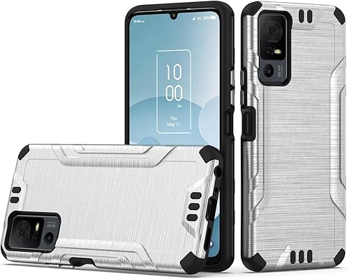 HRWireless Funda compatible con TCL 40 XL (solo versión XL), diseño metálico cepillado fuerte a prueba de golpes cubierta híbrida para definitiva