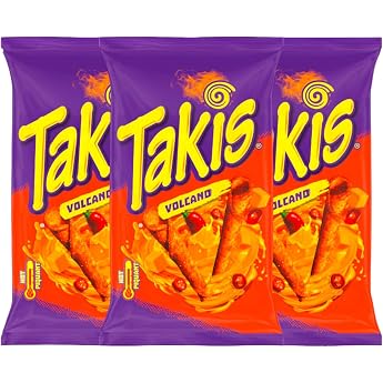 Takis Volcano Hot Mash Chips with Cheese Flavor 100g Pack of 3 Crispy Fried Rolled Snacks Spicy and Spicy
