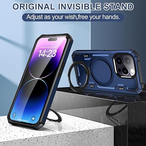 Miniatura 5 de Funda protectora completa para iPhone 14 Pro, compatible con MagSafe, soporte invisible integrado y soporte de anillo, grado MIL, doble capa a