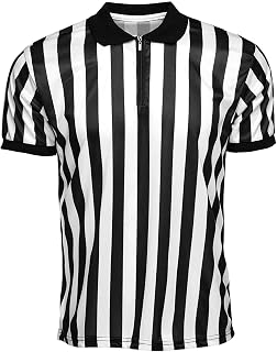 Camisa de árbitro de Fútbol Profesional, Camiseta de árbitro a Rayas Blancas y Negras con Cuello Invertido, Referee T Shirt, Disfraz de Referencia Camiseta de Fútbol para Hombre