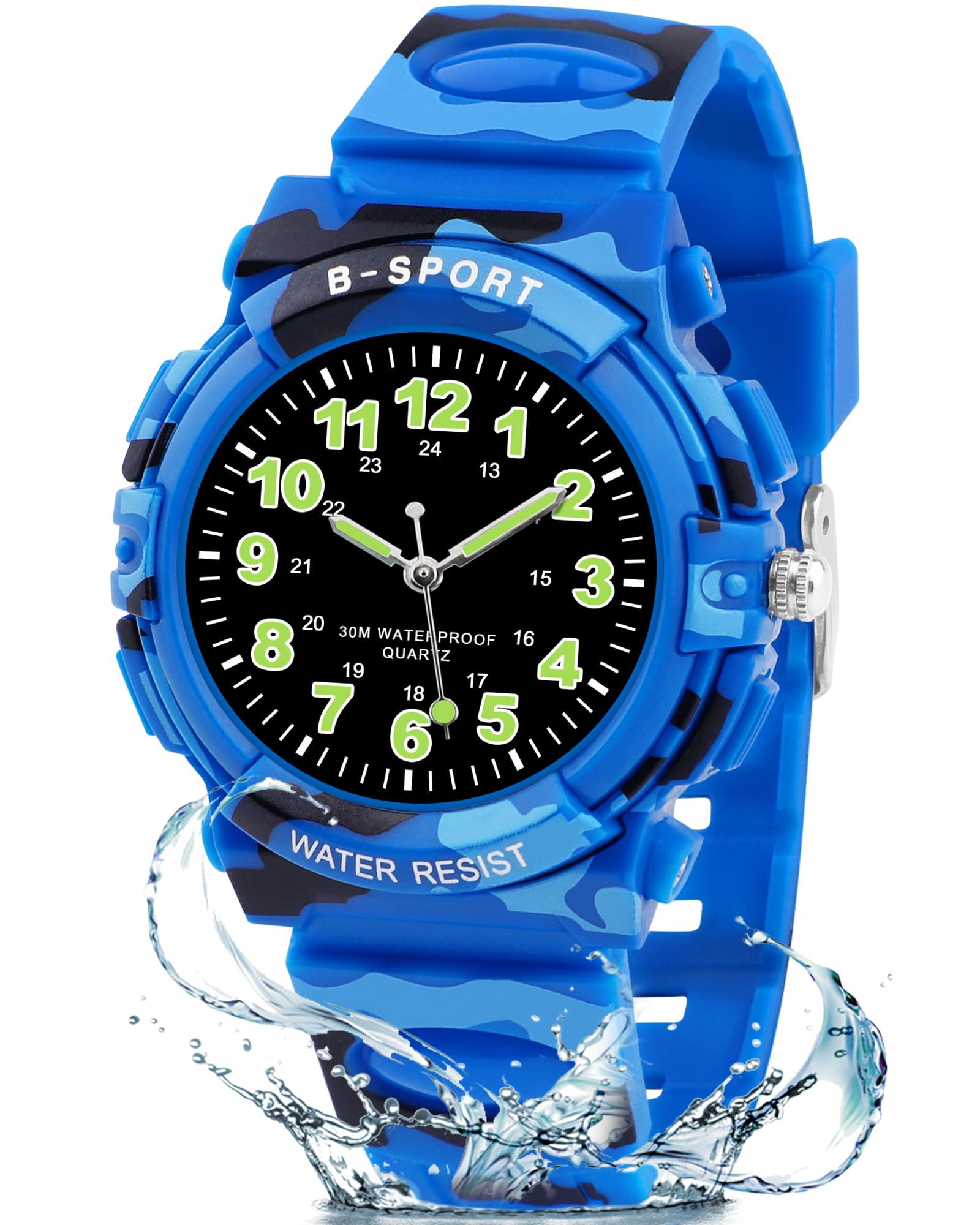 Edillas Kinderuhr Jungen Mädchen,Armbanduhr Kinder Analog mit 30M Wasserdicht,Stoßfest,TPU-Armband für 5-16 Jahre, Einschulung Outdoor Sport