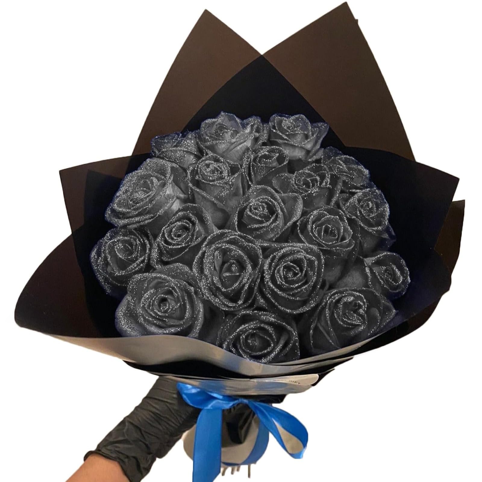 Repaly Black Glitter Rose Bouquet,Artificial Rose Flowers Bouquet,Diy Bouquet Shiny Fake Rose Bouquet Love Gift,Rose Glitter,Diy Bouquet Gifts For Valentine's Day Gift (,30 Pcs)