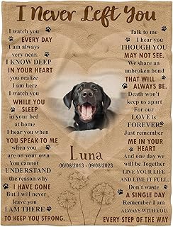 M101022 Heart I Never Left You Fleece Blanket, Dog Memorial Blanket Custom Photo Name Date Loss of One Sympathy Blanket Gift, Personalized Memorial for Dog Lover Mom Dad, Memorial Sherpa