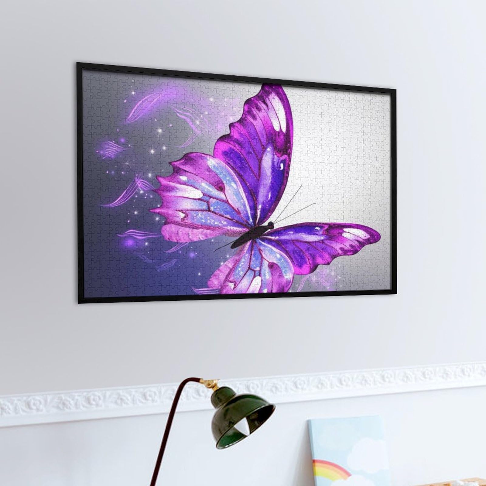 Snuqevc 1000-Piece Glowing Purple Butterfly Jigsaw Puzzle – Wooden Pieces, Rounded Corners, Zero Dust – Fun Challenge For Adults