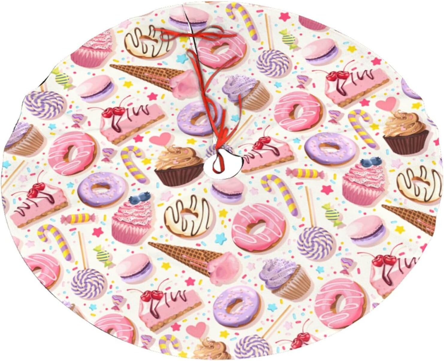 Lollipop Candy Macaroon Cupcake Christmas Tree Skirt 36" for Xmas Halloween New Year Holiday Party Home Tree Mat Decor Ornaments Decoration