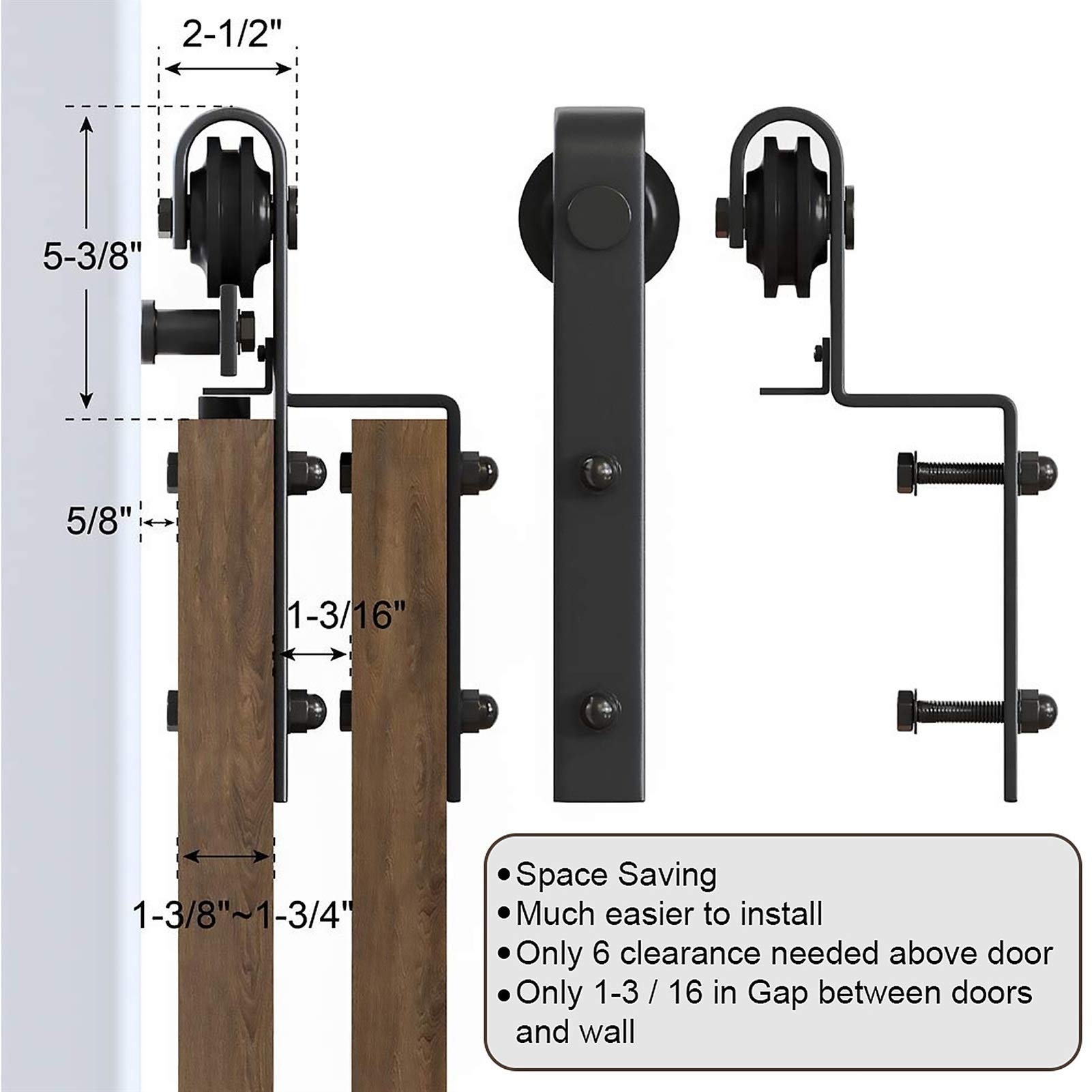Kit Porta Scorrevole per fienile 4ft-13ft Bypass Kit per Staffa per Porta Scorrevole per fienile, Binario Singolo Uso di Doppie Porte in Legno, Rulli Neri Accessori per Binario Muto (Dimensioni : 5