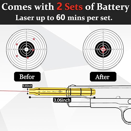 Miniatura 6 de Láser de avistamiento de calibre .22LR.223.177.38SPL0.38SPL0.015 in, punto rojo, extremo barril láser con 2 juegos de baterías para pistola, rifle y