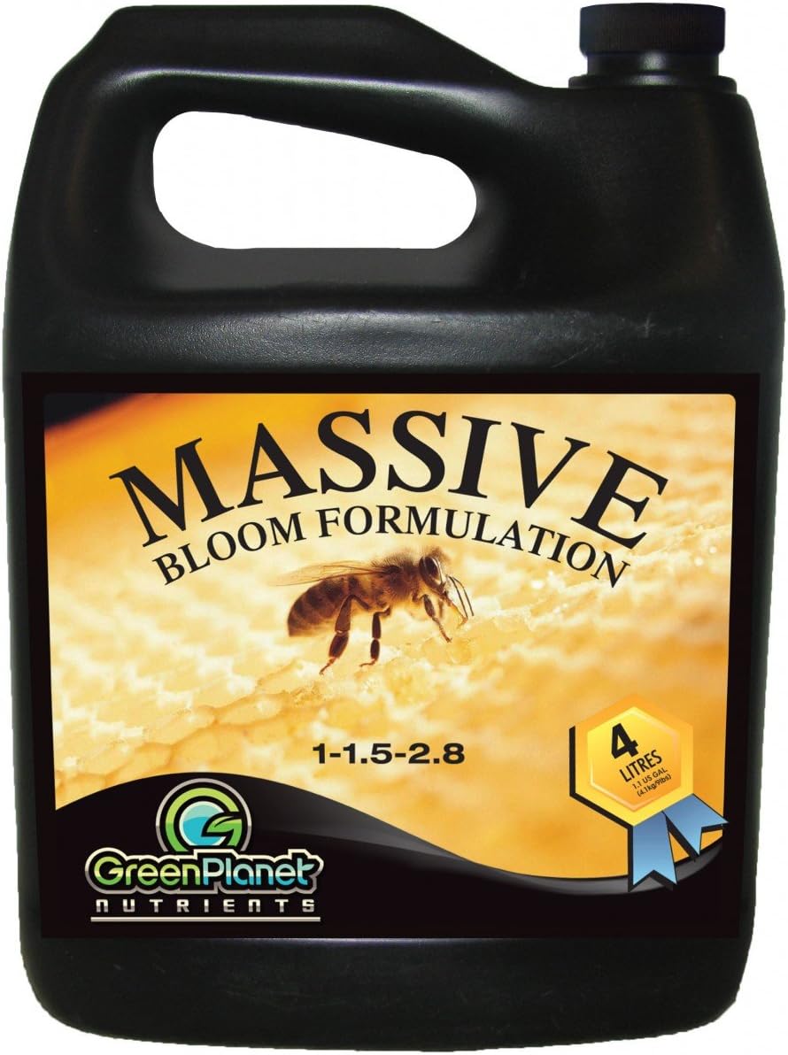 Green Planet Nutrients - MASSIVE (1 Liter) - Bloom Stimulator (1-1.5-2.8)- An Unique Blend of Vitamins, Minerals and Growth Stimulants - High Performance Flowering Additive with Organic Components Derived From Bee By-Products.