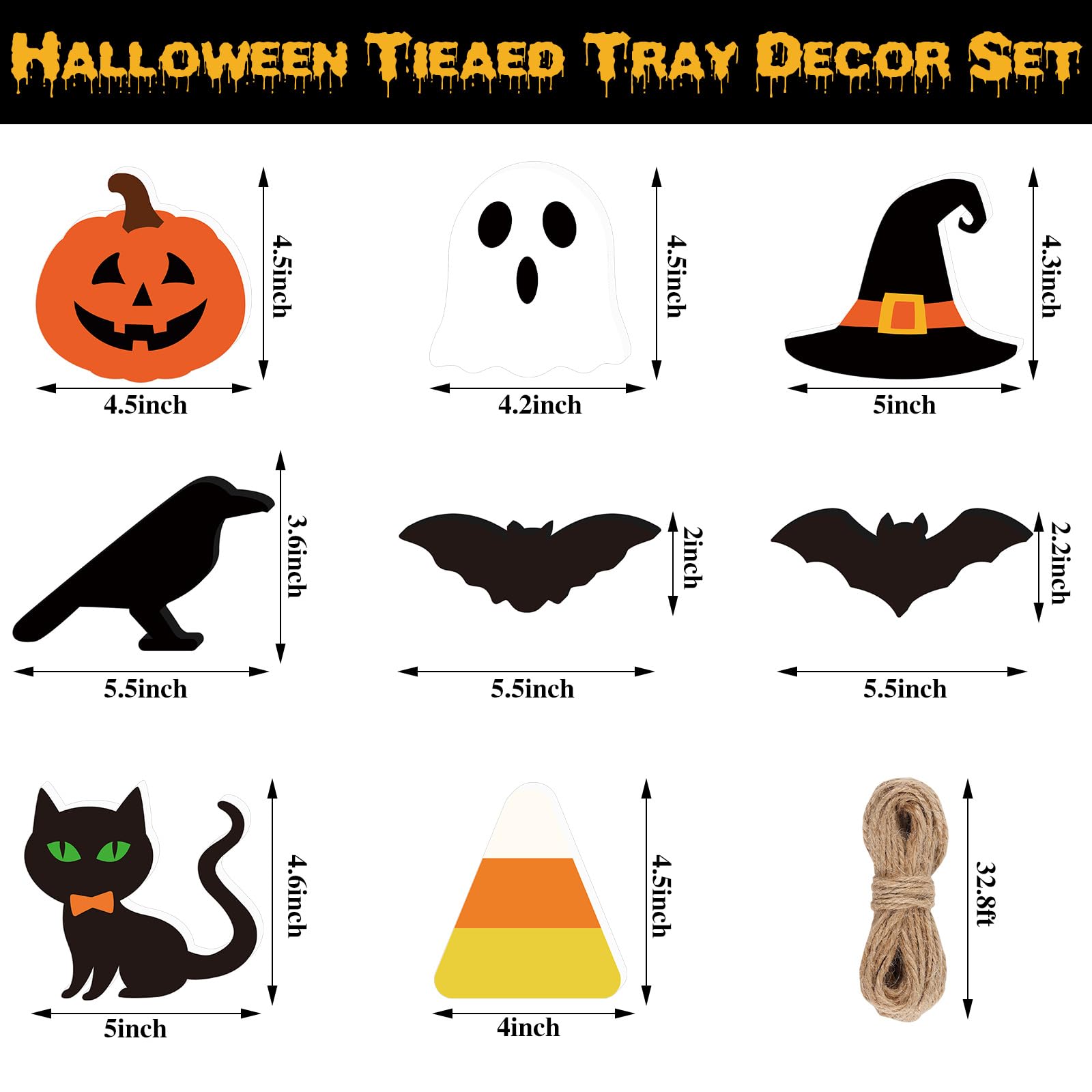 Hoteam 9 Pcs Halloween Tiered Tray Decor Halloween Decorations Pumpkin Ghost Wooden Signs Bat Cat Witch Hat Freestanding Table Sign Farmhouse Table Centerpiece Items for Room Home Party Favors