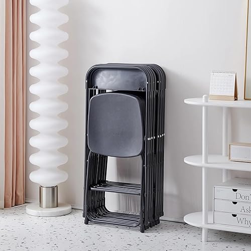 Miniatura 7 de SEALAMB Paquete de 10 sillas plegables de plástico negro, sillas comerciales para interiores y exteriores con marco de acero para oficina, hogar,