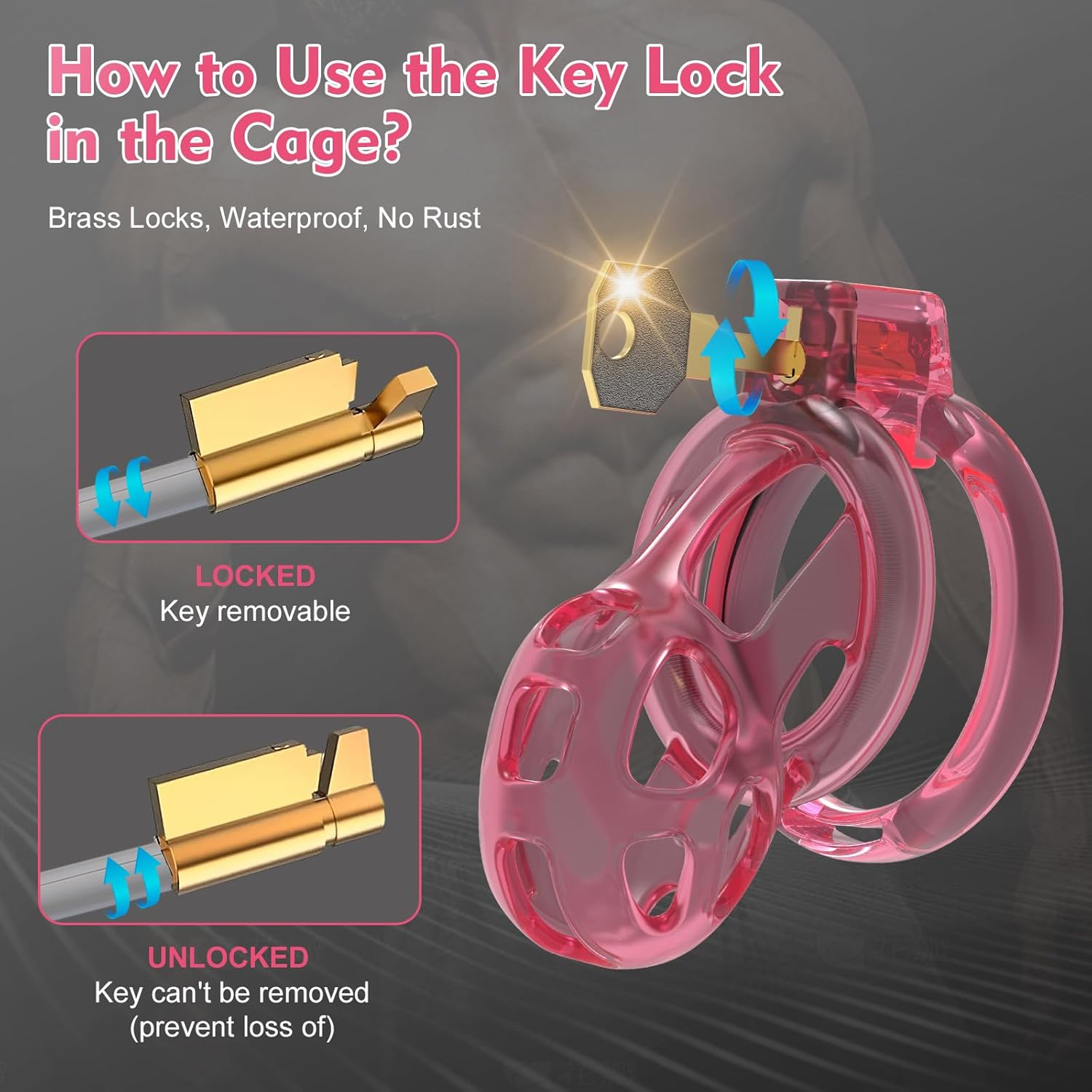 Male Chastity Cage Devices - Soft Silicone Cock Cage Lightweight for Man Penis Bondage, Pink Sissy Chasity Lock Cage Invisible Use with 6 Penis Rings, BDSM Sex Toys for Men