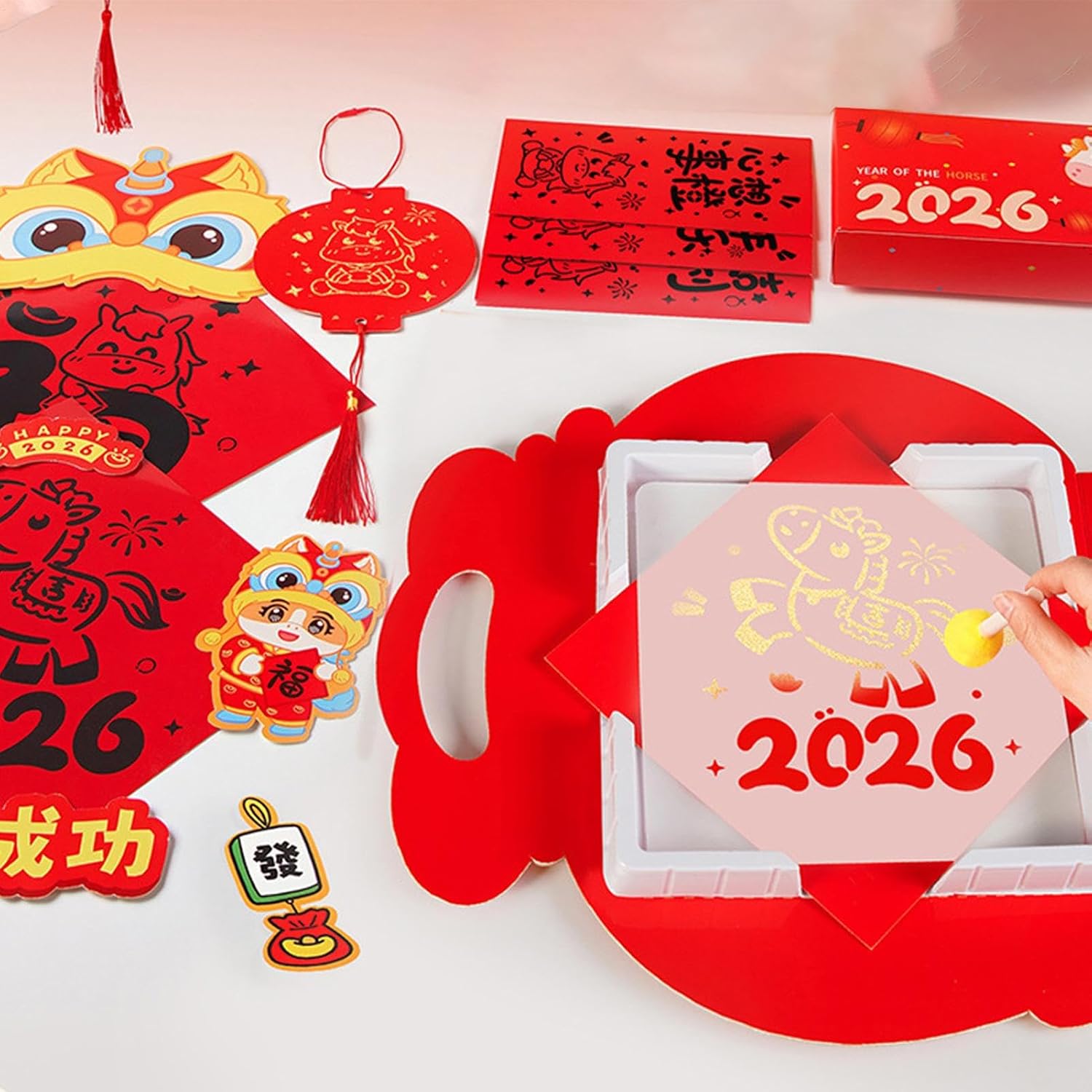 Texture Rubbing Plates | Chinese Character Crafts Activity,New Year Rubbing Art | for Boys Girls Home School Kindergarten Holiday Celebration