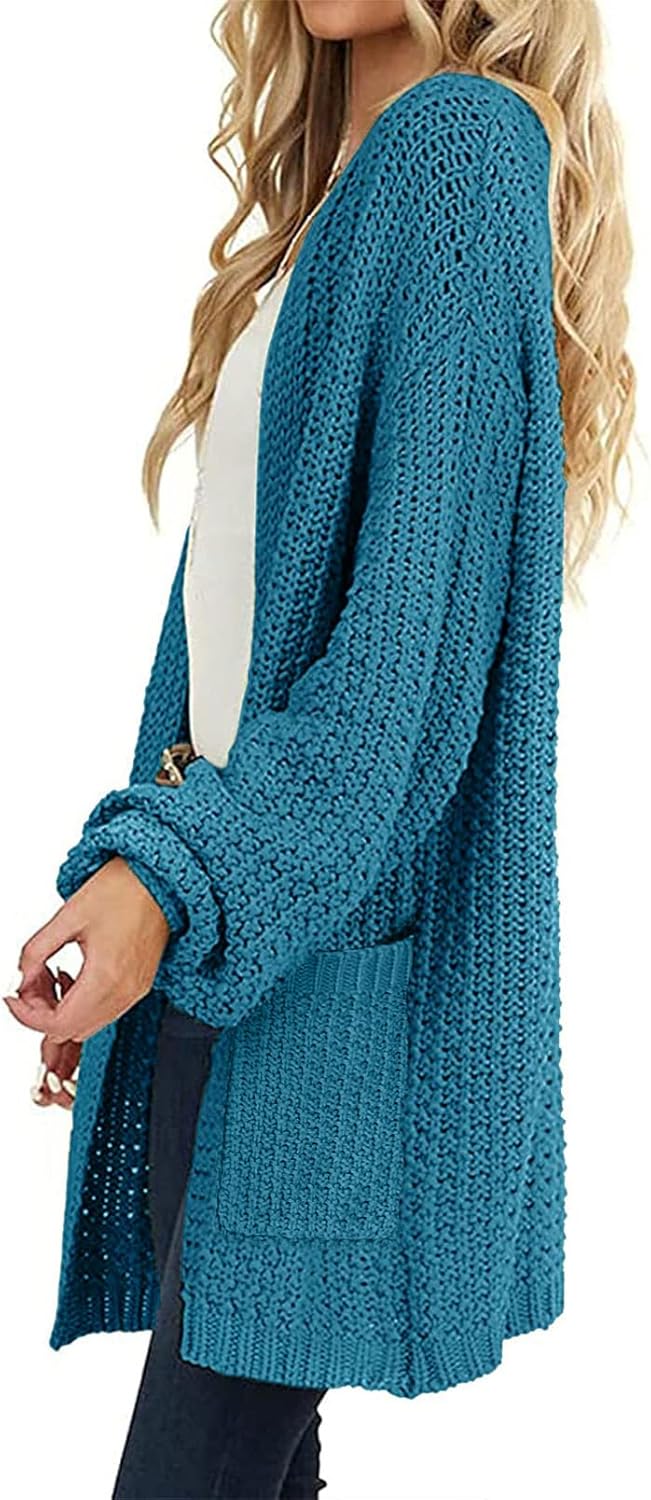 MEROKEETY Women's 2025 Fall Open Front Chunky Knit Sweater Oversized Lantern Sleeve Cardigan Outwear - Image 5