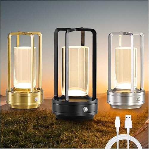 Lámpara de mesa inalámbrica, 2000 mA, funciona con pilas, para decoración del hogar, lámpara de linterna de cristal de 3 colores, luces LED de