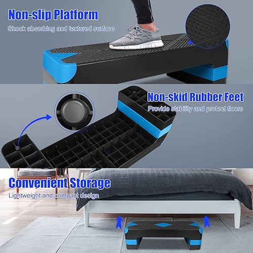 Miniatura 5 de Escalón aeróbico ajustable para entrenamiento en fitness y ejercicio, plataforma de entrenamiento de 3 ajustes, altura ajustable de 4 a 6 a 8