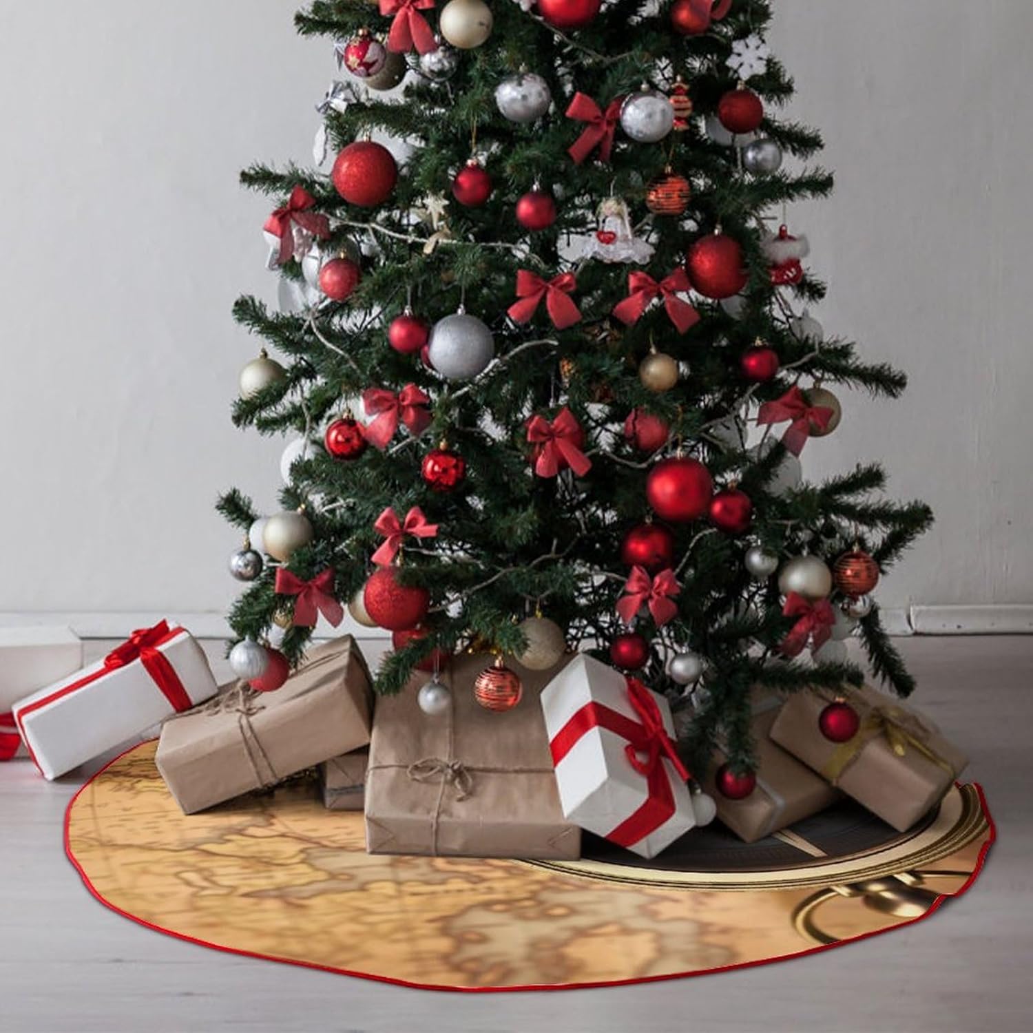 Christmas Tree SkirtOld Compassclassic Fashion Tree Skirt Painted Multifunctional Christmas Tree Skirt
