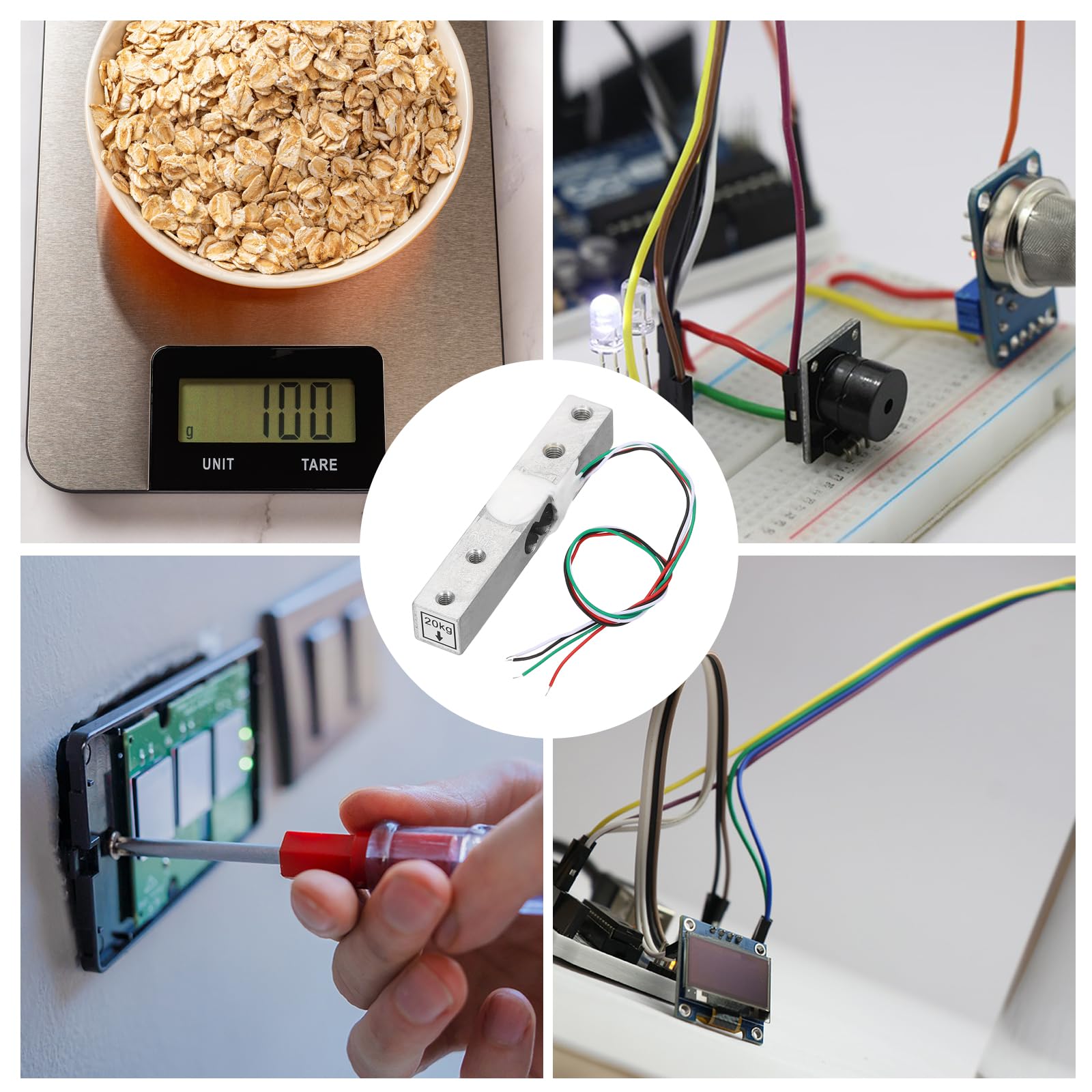 QUARKZMAN 4 Set Sensore Di Peso A Cella Di Carico Digitale 20KG + Modulo HX711 Sensore Di Pesatura 24 Bit Precisione A/D Doppio Canale 20x33 mm Per Kit Bilancia Elettronica Cucina Portatile