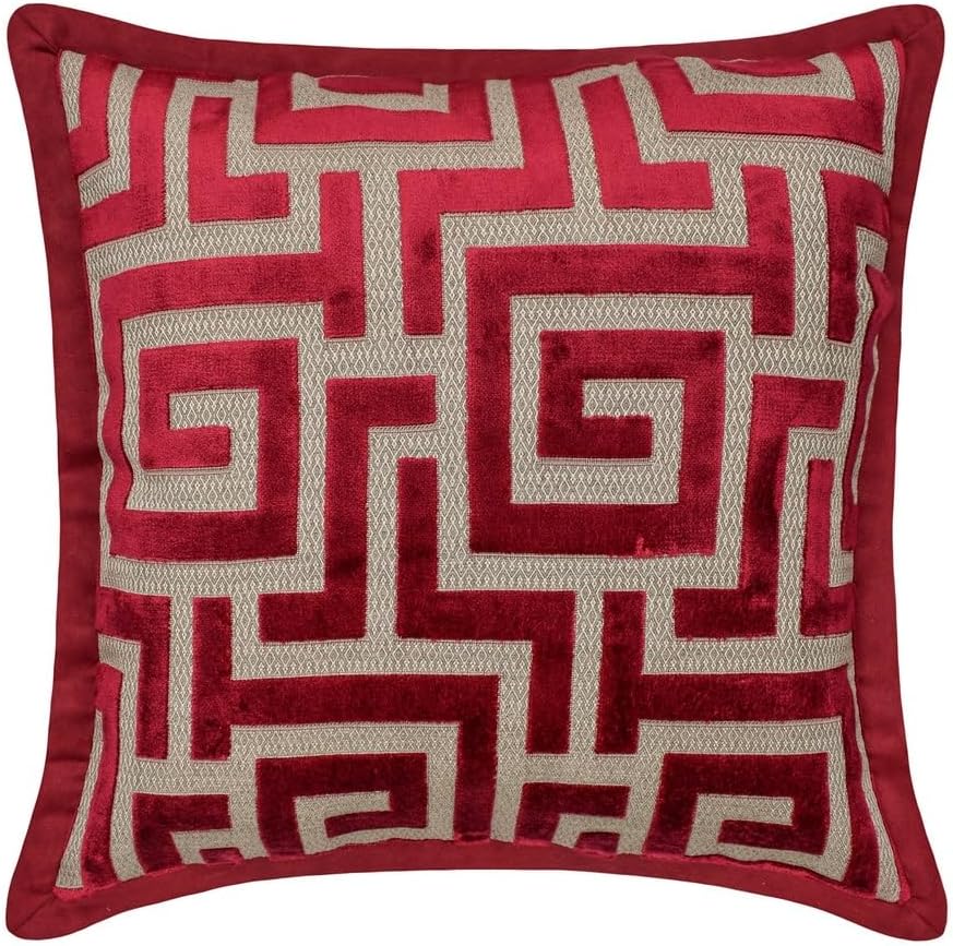 The HomeCentric Decorative Pillow Covers, Red 18"x18" (45x45 cm) Pillow Covers, Velvet Maze & Border Throw Pillows for Sofa, Geometric Pattern Modern Easter - Network