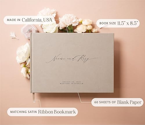 Vista 90 de MUUJEE Libro de visitas personalizado en Sage – Libro de invitados moderno personalizado de alta calidad para recepción de boda, fiesta de Salvia