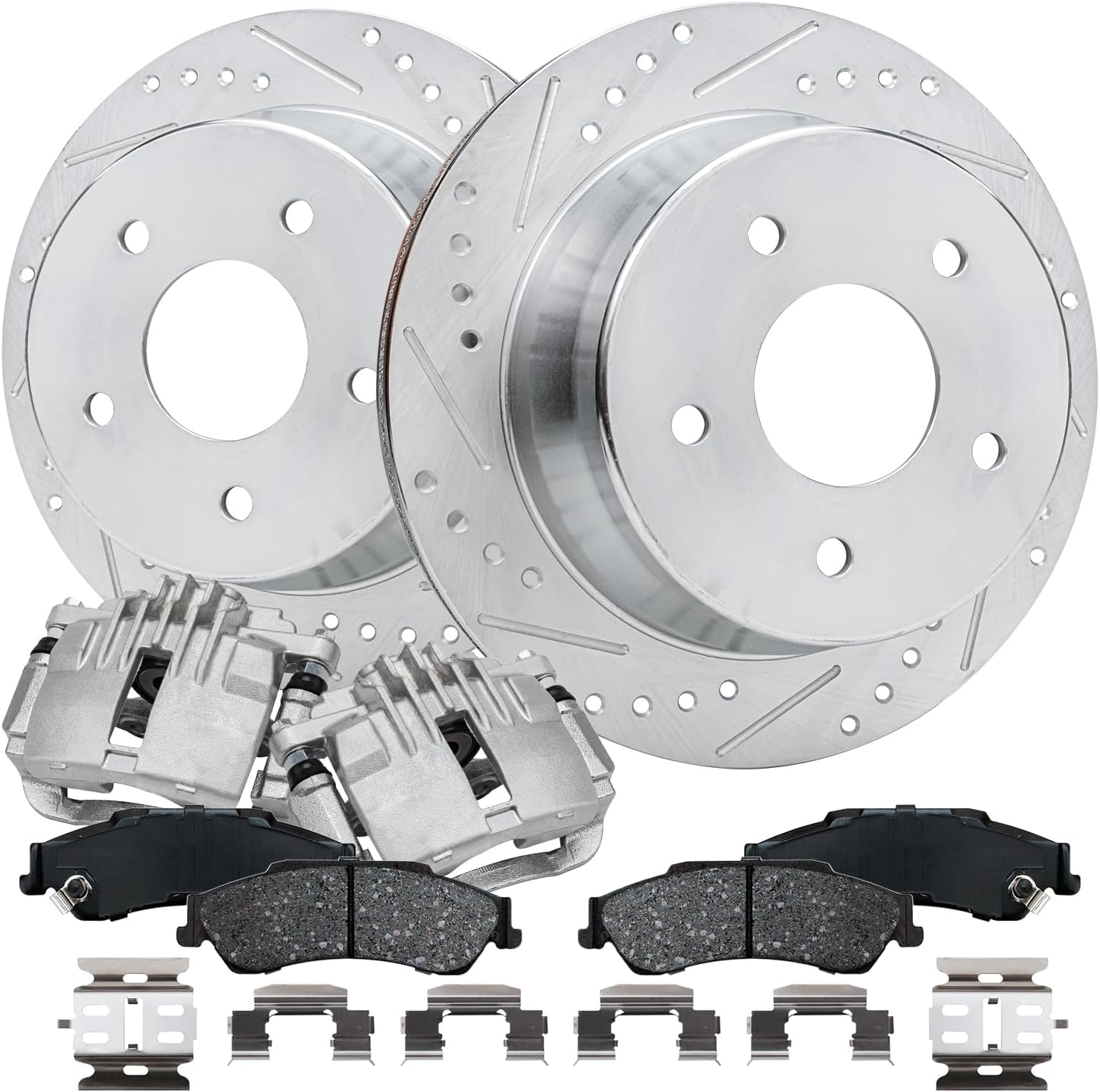 Detroit Axle Rear Brake Kit — Drilled & Slotted Rotors Ceramic Pads Brake Calipers
