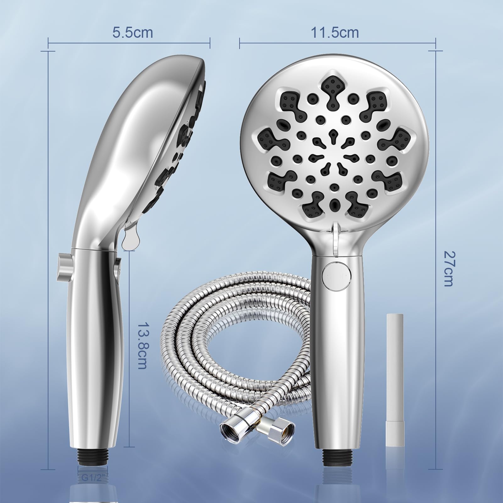 Alcachofa de Ducha con 2 Filtros, Manguera Duchas 1.5 M, 10 Tipos Cabezal Alcachofas alta presión, Ahorro de Agua Antical Función Multinivel, Ideal Para Agua Dura Baño SURFOU