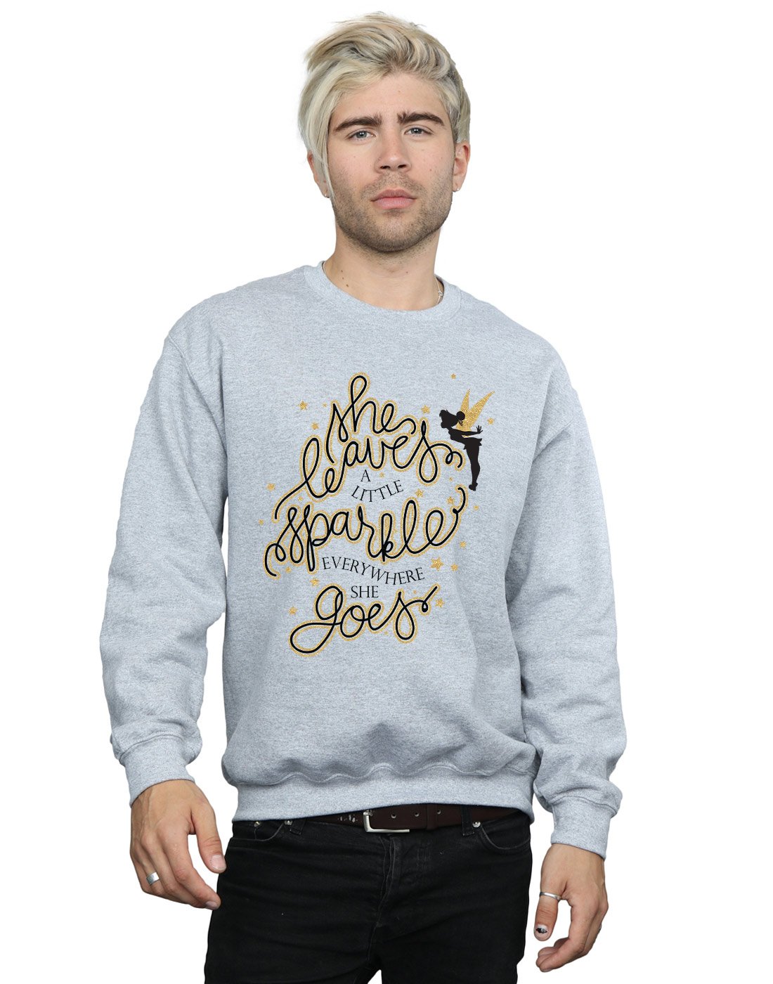 Disney Men's Sport Grey Tinkerbell Stars Sweatshirt Medium