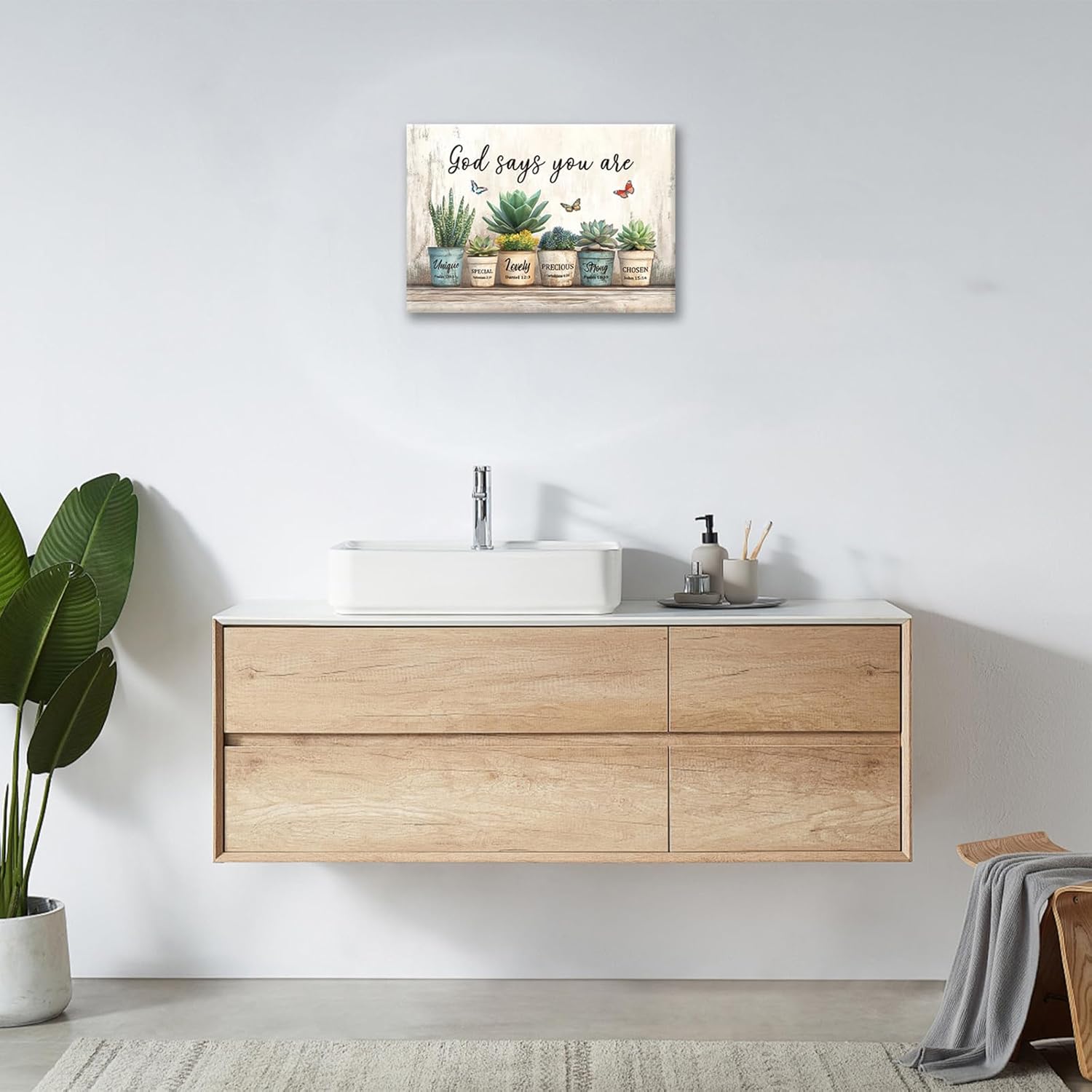 Farmhouse Succulent Wall Art Rustic Succulent Pictures Decor God Says You Are Bible Verse Canvas Painting Modern Framed Prints Artwork for Home Bathroom Bedroom Living Room 24"x16"