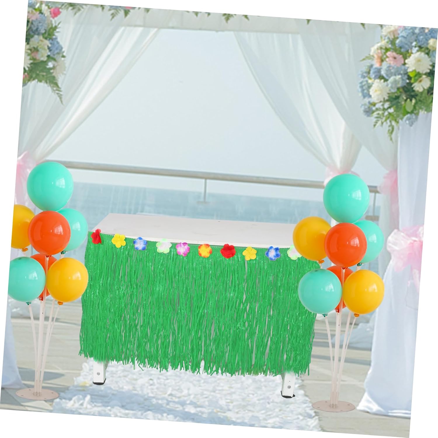Hawaiian Party Table Skirt Green PP Fabric Luau Decorations