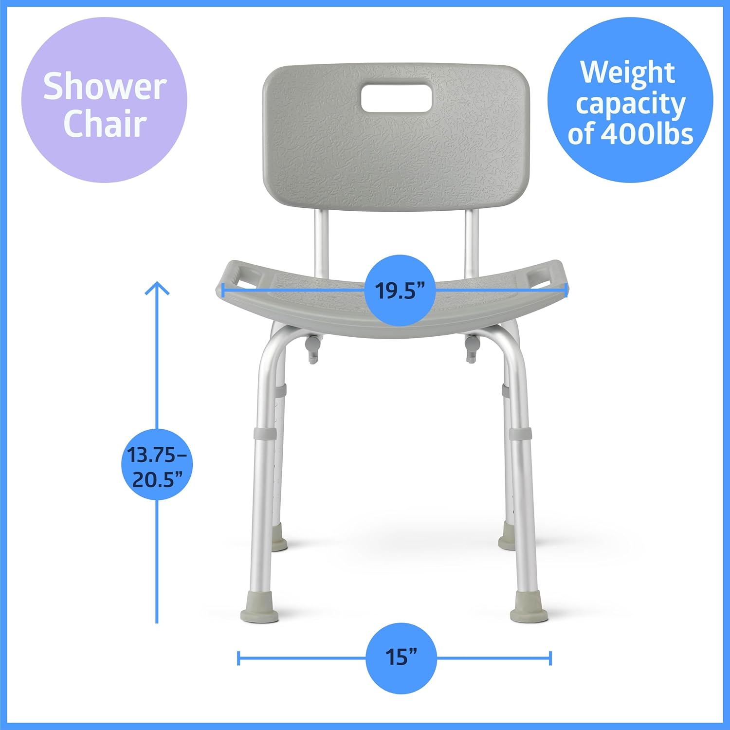 Medline 3-in1 Bath Essentials Kit for Caregivers, Seniors and Adults: Chair, Grab Bar and 2-Pack Loofah for Elderly, Adults, Seniors, Disabled - 1 Ct.