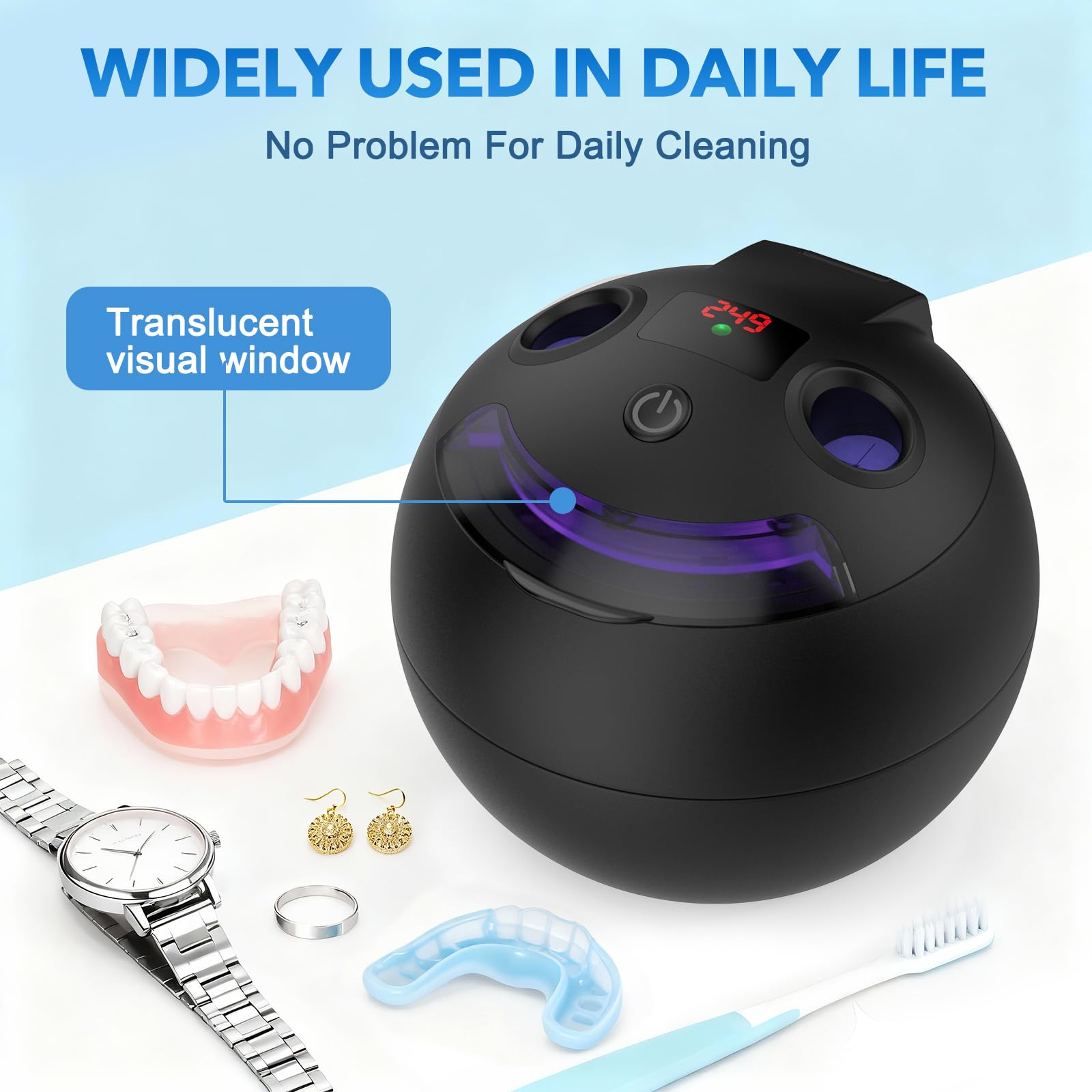 Limpiador ultrasónico dental de retención – Cápsula de limpieza dental de 48 kHz para prótesis, aparatos ortopédicos, protector bucal, cabezales de cepillo de dientes, joyas, máquina limpiadora de