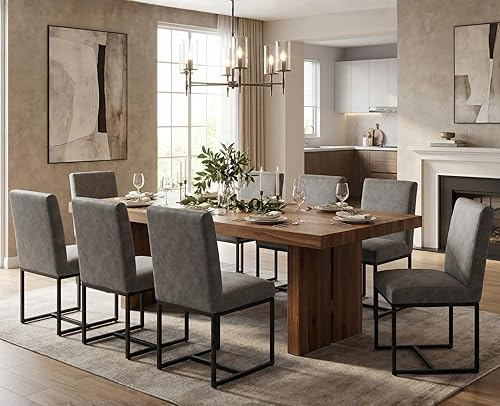 Miniatura 65 de CIMOTA Juego de 6 sillas de comedor modernas, de cuero, tapizadas, sin brazos, con base negra, para comedor/cocina, color crema, 6 unidades Base