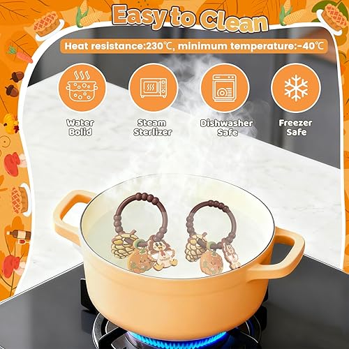 Miniatura 8 de Anillo de dentición de bebé de Acción de Gracias con 3 mordedores, pavo, calabaza y piñas con textura suave, mordedor de silicona para 0 a 12 meses,