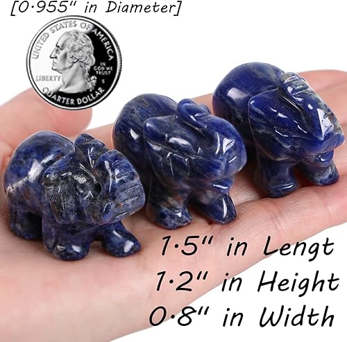 Miniatura 2 de QINJIEJIE Decoración de elefante de cristales, sodalita azul, bonitas piedras de escritorio, estatua de piedras preciosas naturales, decoración del