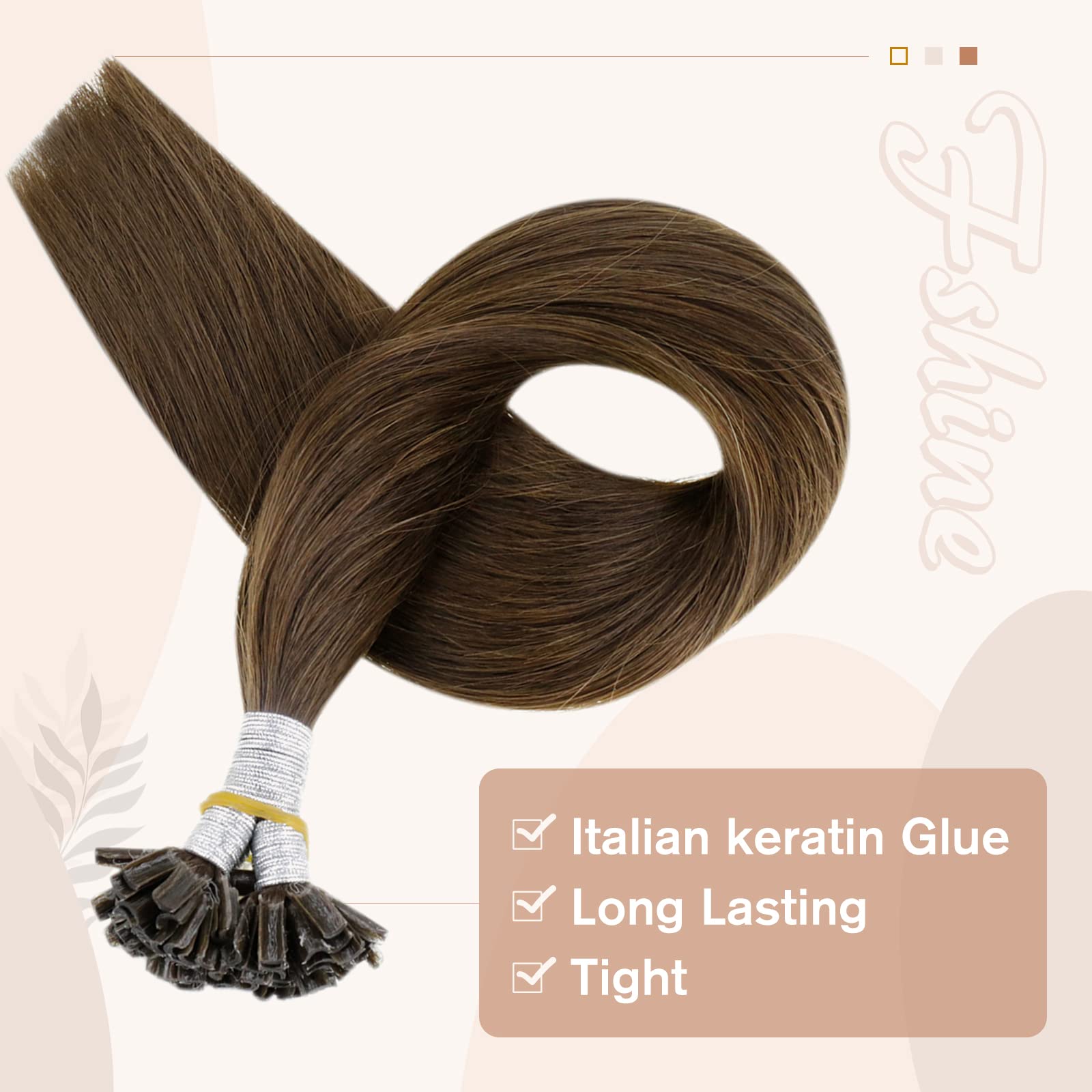 Fshine Marrone Cheratina Extension Veri 35CM 40g Capelli Veri Lisci Extension Marrone Medio Extension Cheratina Capelli Veri 1g/ciocca Capelli Veri Umani Keratin Hair Extensions Human Hair #4