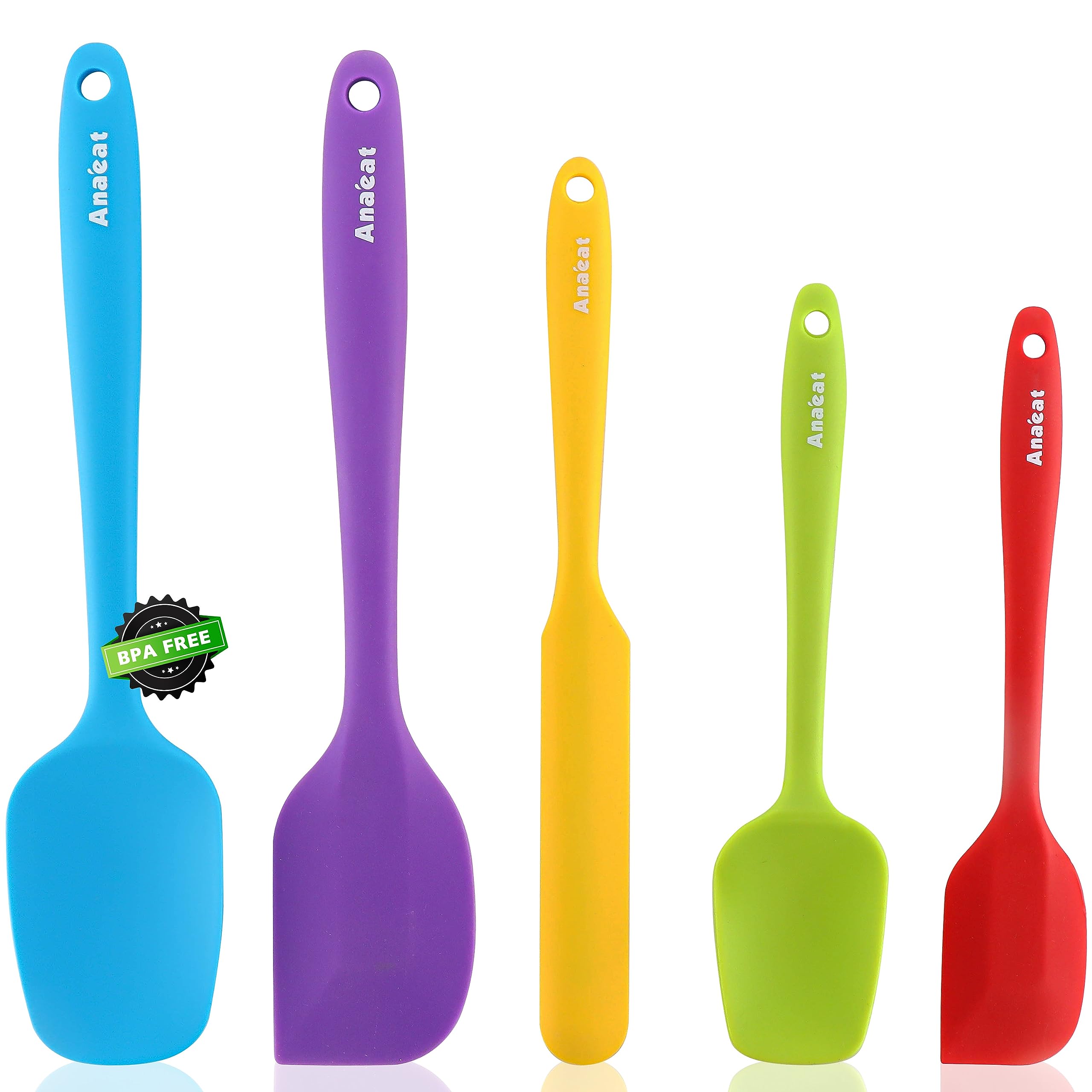 Anaeat Juego de 5 espátulas de silicona, diseño de una sola pieza sin costuras, espátulas de goma antiadherentes, sin BPA, raspador de cocina flexible para hornear, cocinar, raspar y mezclar