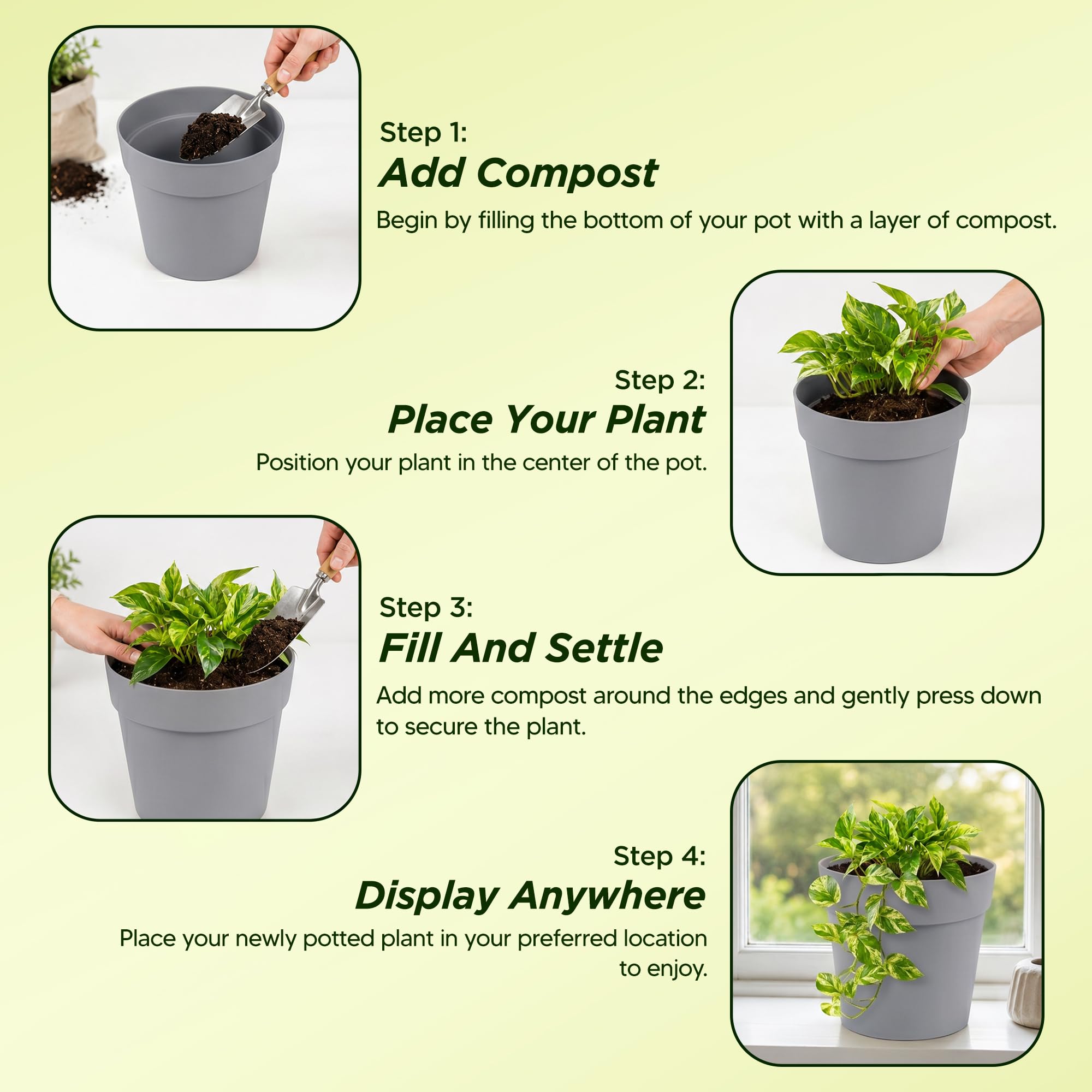 Lizzy 4 Pack Plastic Plant Pots 20cm, Off Grey (Classic) - Image 5