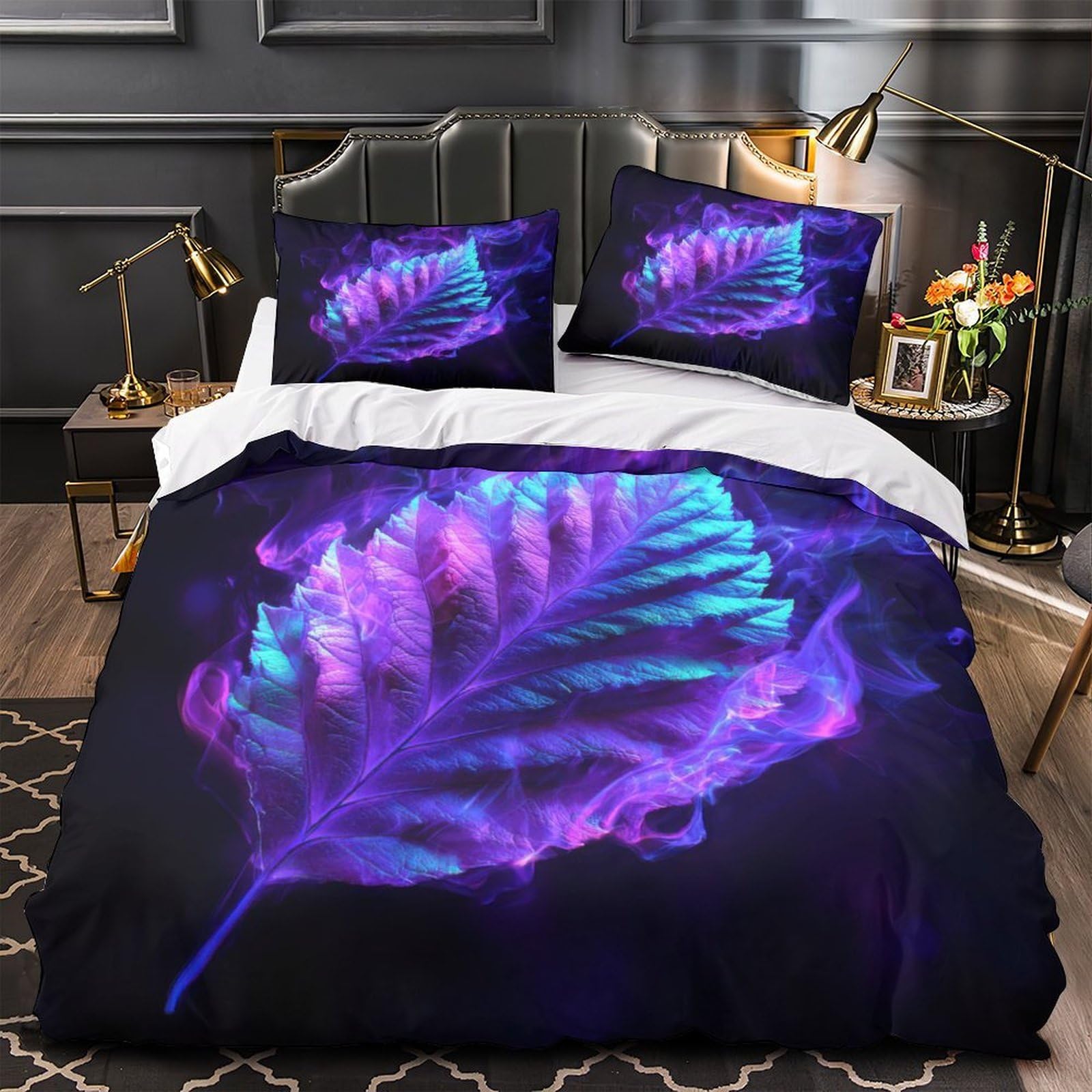 Parure de lit 3D ultra douce en microfibre premium fantaisie de feuille néon 135x200 cm