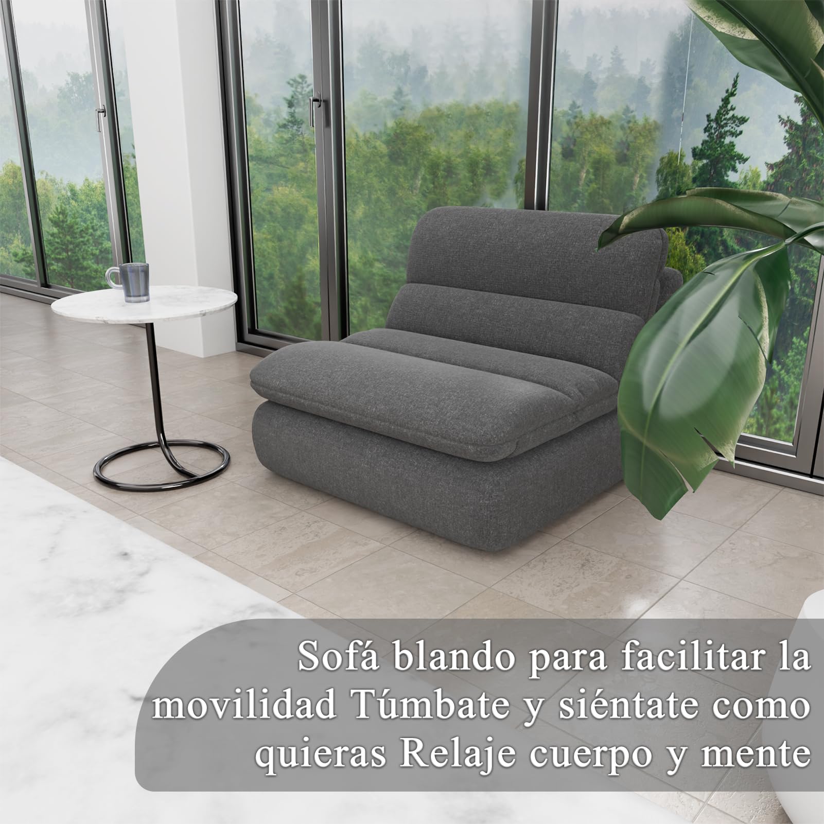 Puf Sofá de Suelo, Silla de Suelo con Respaldo, Sofá Perezoso de Compresión de Una Pieza Relleno de Espuma, Cómodo Sofá de Suelo para Salón Dormitorio (Gris)