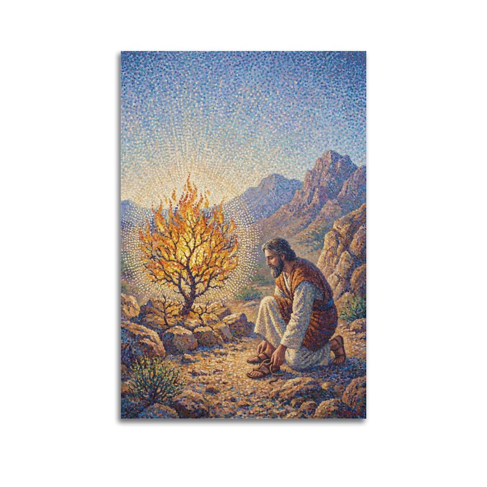 OKNGB Classical Bible Christian Poster Moses And The Burning Bush Decorative Painting Canvas Art Picture 24x36inch(60x90cm)